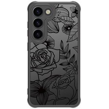 Aesthetic Black Line Art Floral Rose Pattern Case for Samsung Galaxy S23 Plus