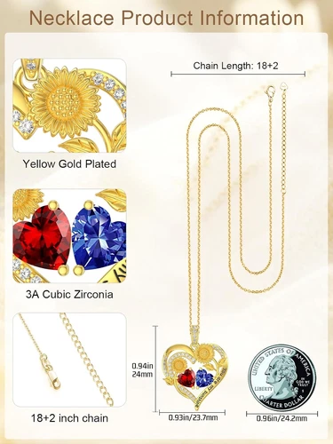 Double Birthstone Necklace 14K Gold Plated You Are My Sunshine Sunflower Necklac image 4