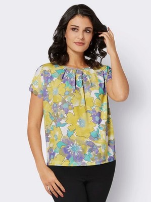 Shirt gelb 48 Creation L Damen Kurzarm-Shirt Blumendruck ''ecru-zitrone'' 1.837