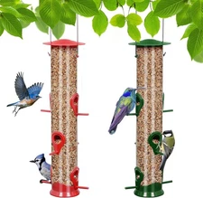 2Pack Bird Feeders Tube Hanging Bird Feeder w/ 6 Feeding Ports Wild Bird Feeders