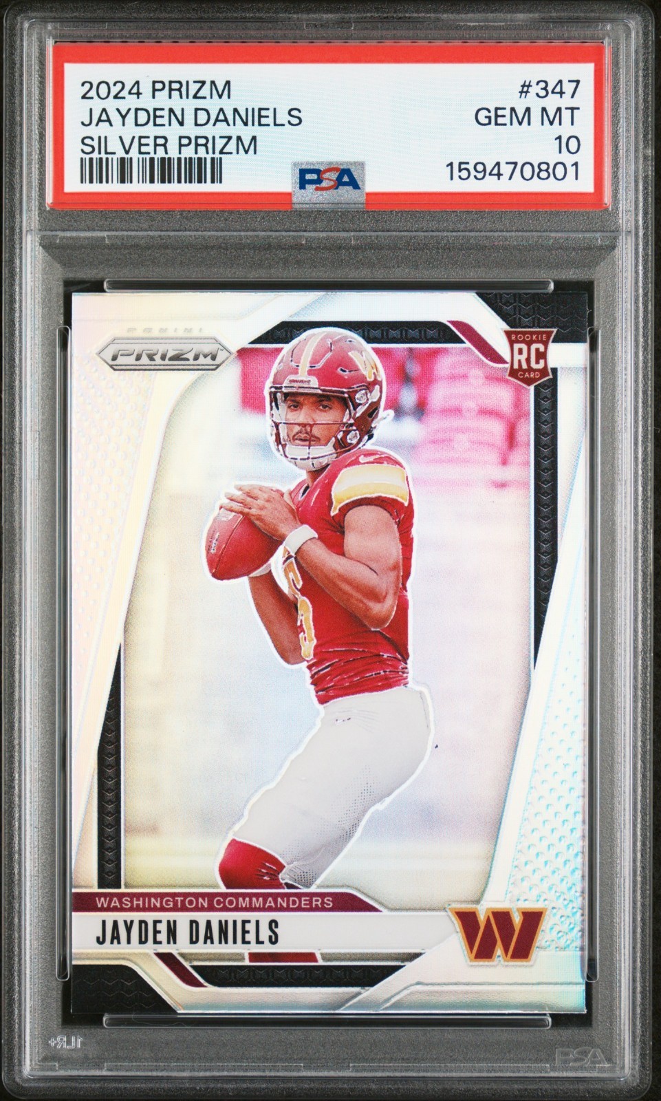JAYDEN DANIELS 2024 PRIZM SILVER ROOKIE RC #347 PSA 10 GEM MINT! NFL #159470801 view 1