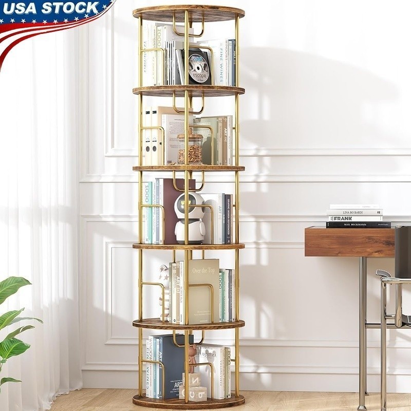 360° Rotating Bookshelf 5 Tier Adjustable Storage Rack Space