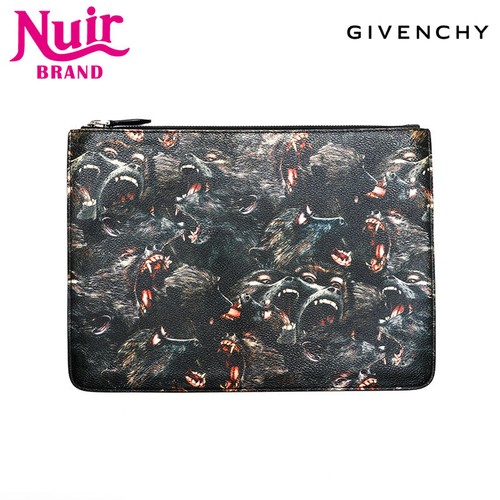 Givenchy clutch bag leather dog print Rottweiler black used