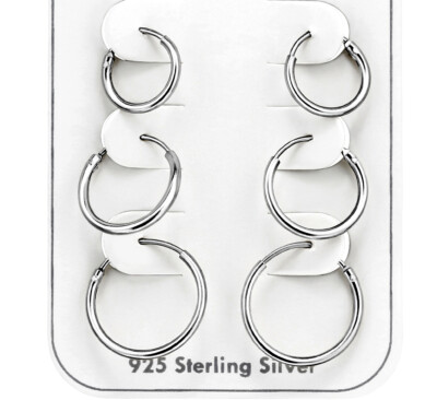 925 ECHT SILBER *** 3 Paar schlichte dünne Creolen Set 8-10-12-14-16 mm