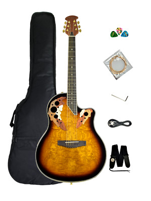 Caraya SP723CEQBS Roundback Built-In Pickups Fibre Glass Back Acoustic Guitar