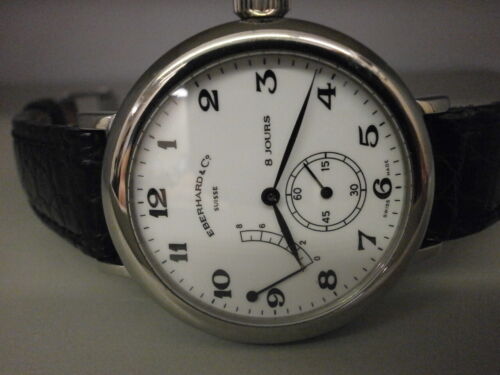 Eberhard & Co. 8 Days M-21017 S/S 40MM Manual Wind Strap Dress Watch. Very Nice. - Picture 1 of 8