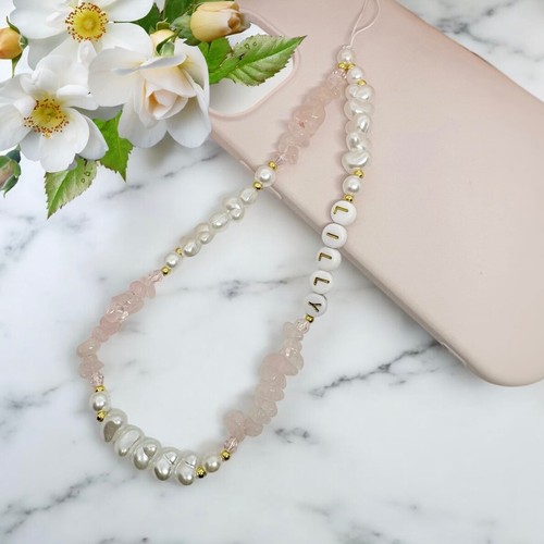 Rose quartz Phone Strap Personalised Mobile Strap Custom Phone Charm Any Name - 第 1/6 張圖片