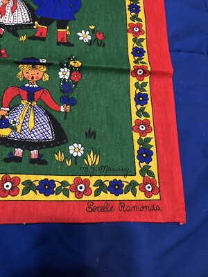 Vintage Folk Art Tea Towel - M J Maurey - Cotton - 19x26 - NEVER