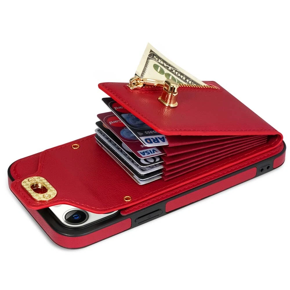 Leather Phone Wallet Case for iPhone 15 Pro Max 14 13 12 with Crossbody Strap