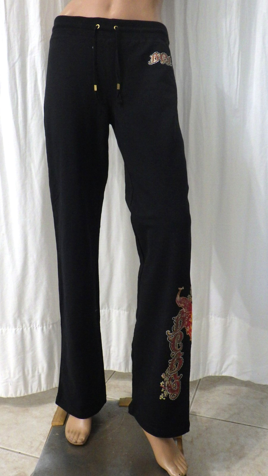 NWT BCBG sz MED (Bust36) 95% cotton BLACK & RED PEACOCK DESIGN 2PC TRACKSUIT
