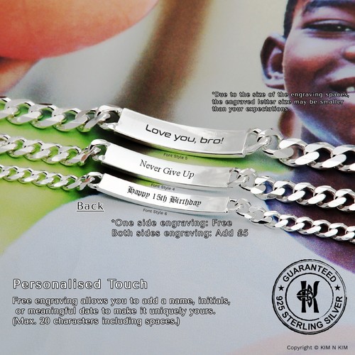 Quality Sterling Silver ID bracelet for Boys, Personalised Mens Bracelet-KIMNKIM - Picture 4 of 11