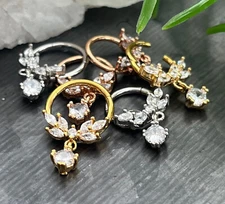 1pc Vine Dangle Gems Fan Hinged Segment Ring 16g Septum Helix Ear Cartilage