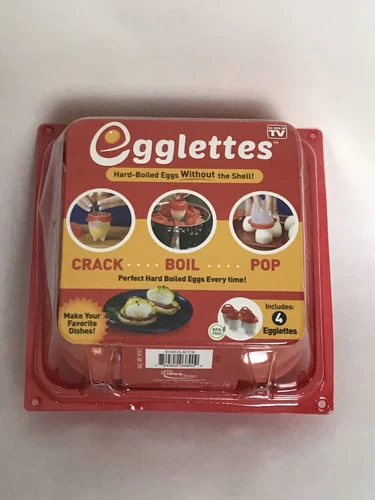 Egglettes Hard Boiled Egg Cooker without the Shell 4 ct. Silicone Egg Cup NEW