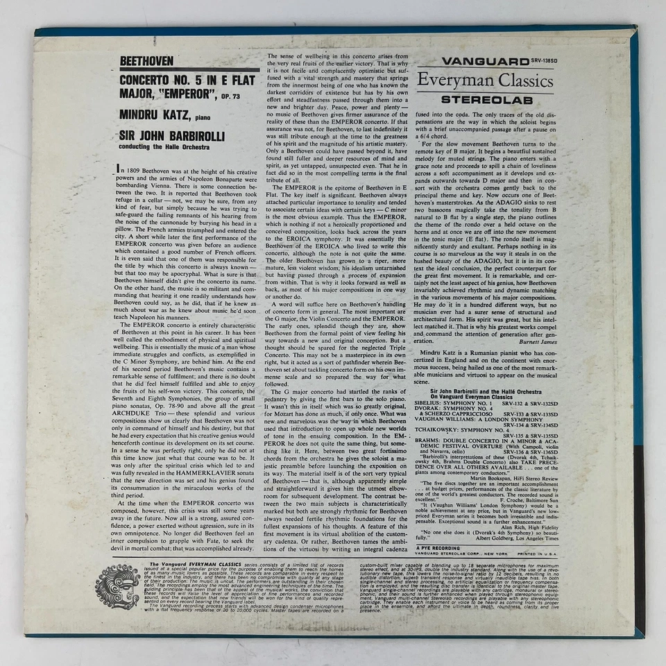 Beethoven Piano Concerto No 5 In E Flat Major, Op 73 "Emperor" Vinyl LP Record Foto 2 de 2