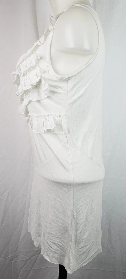 Camiseta sin mangas Tryst blanca con volantes asimétricos viscosa rayón tejida M Foto 2 de 3