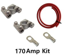 170Amp Red Car Van Battery Leads Cable Post & Positive Post + Ring Terminals Kit