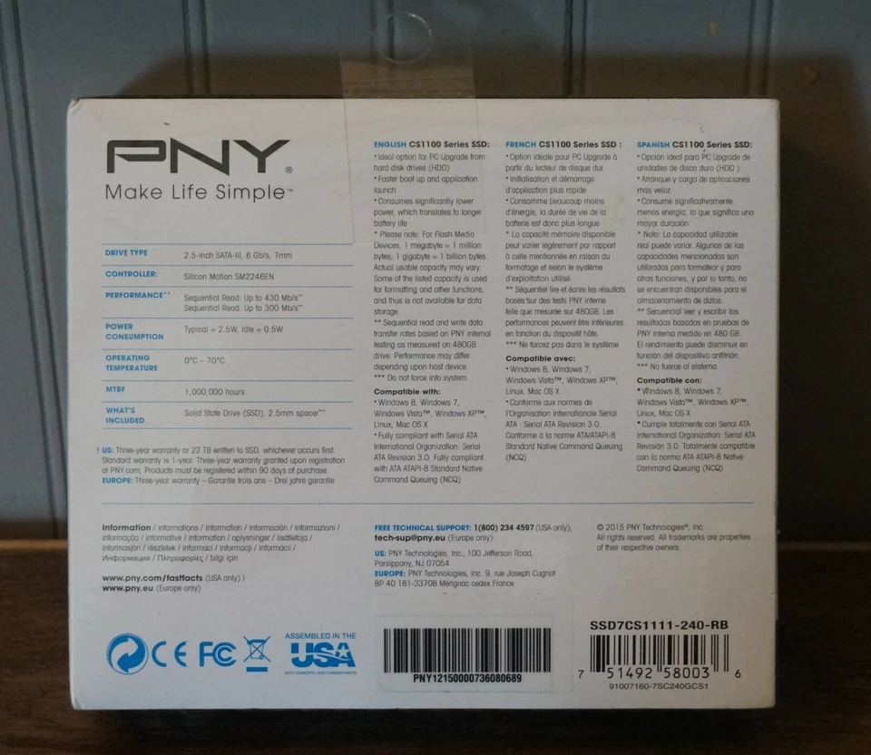 New! Genuine PNY 240GB CS1111 Internal 2.5 inch SATA III Solid State Drive SSD - Image 2 of 4