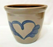 bbp 1994 stoneware small crock blue slip pottery heart decorated salt glazed