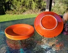 4 Luncheon PLATES set lot poppy orange HOMER LAUGHLIN FIESTA WARE 9" NEW