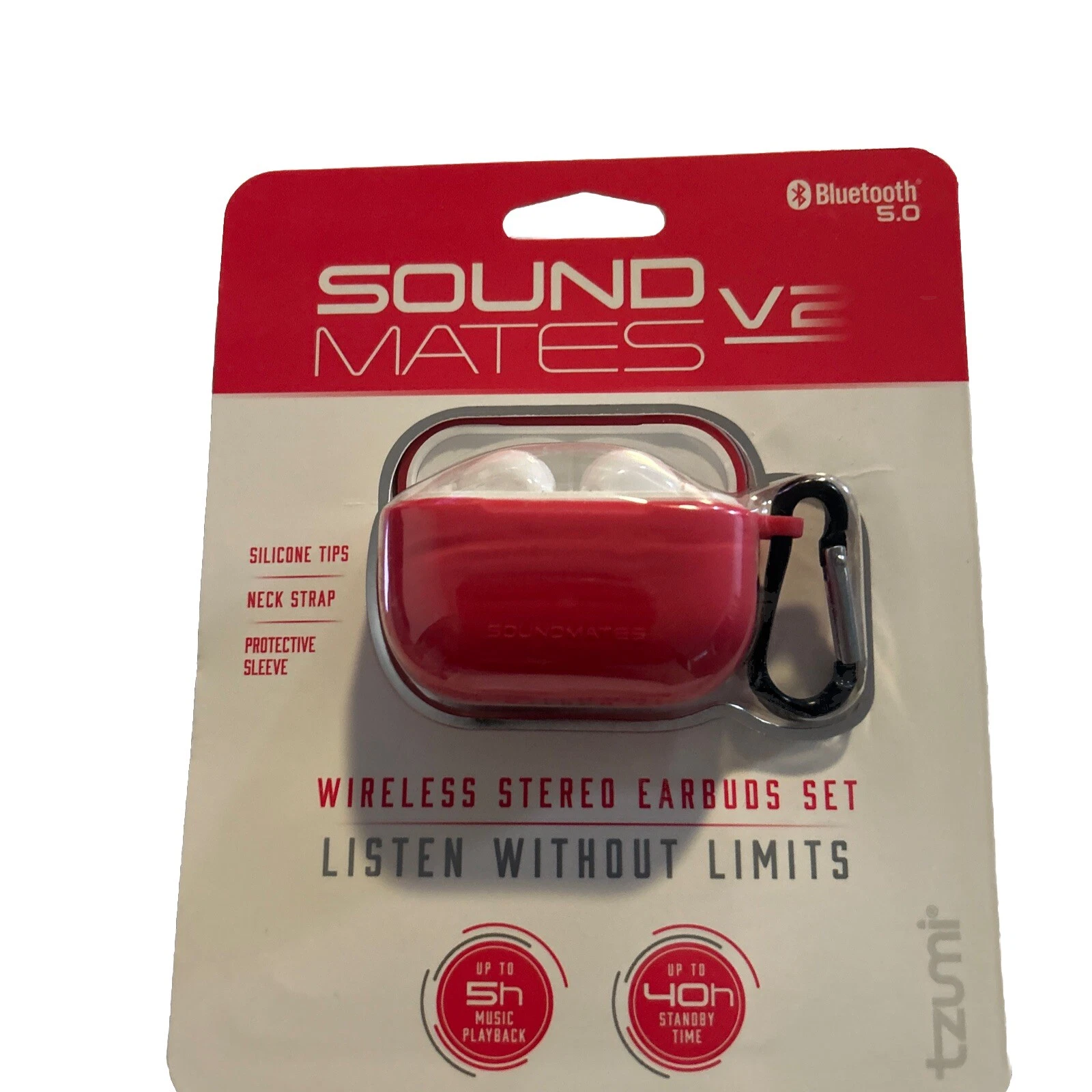 Tzumi Soundmates V2 5.0 Wireless Stereo Earbuds With Wireless Charging Case