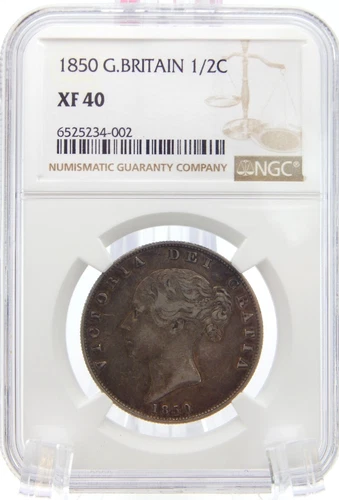 GREAT BRITAIN 1850 Silver 1/2 Crown Queen Victoria  NGC GRADED XF 40    (BT641)