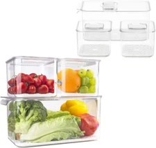 Fridge Produce Saver Food Storage Bin Containers, Stackable Refrigerator Freezer