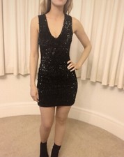 Topshop (Motel Rocks Collection) black sequin party mini dress Size XS / UK 6.