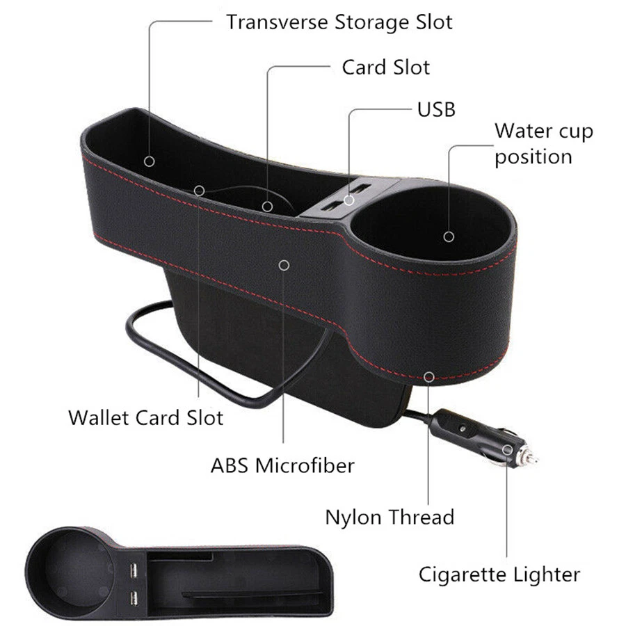 Storage Organizer Pocket Car Right Side Seat Catcher Box Leather Dual USB Ports - Image 4 of 4