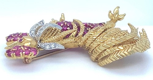 Tiffany & Co. 18k Yellow Gold and Platinum Ruby and Diamond Rooster Brooch - Picture 10 of 16