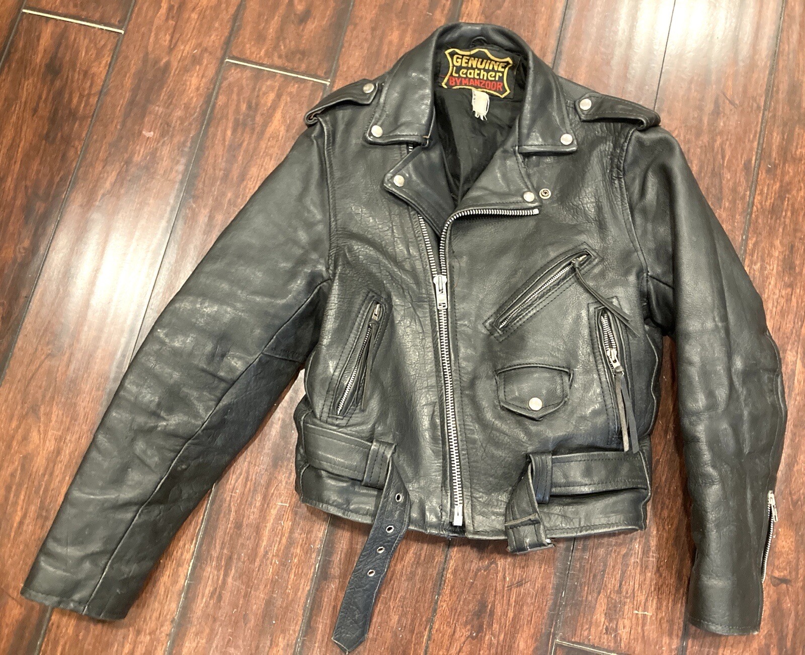 Manzoor Genuine Leather Distressed Motorcycle Biker Jacket Black