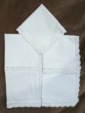 Vintage Dainty Cotton Handkerchief with Crochet Edges Set of 5 Embroidery Blank