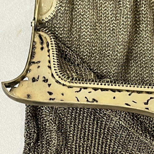 Borsa a mano antica Art Deco marcata .935 argento sterling catena rete 218 g - Foto 10 di 16