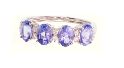 Affinity Gems Oval Cut 4-Stone Tanzanite & Diamond Band Ring, 14K White, Size 8