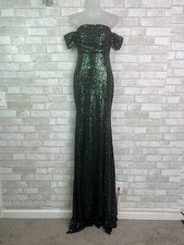 NWT Alamour Silicya Emerald Green Sequin Off-The-Shoulder Full Length Gown
