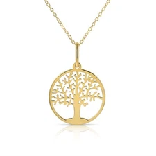 14K Real Solid Yellow Gold Tree of Life Amulet Pendant Charm Necklace 18 in