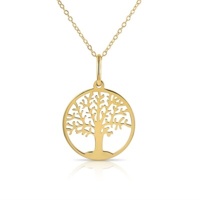 14K Echt Massiv Gelbgold Lebensbaum Amulett Anhänger Charm Halskette 18 Zoll