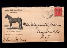 HORSES Spring Hill Stock Farm Delphi IN 1908 Both Sides Cover & Letterhead z42