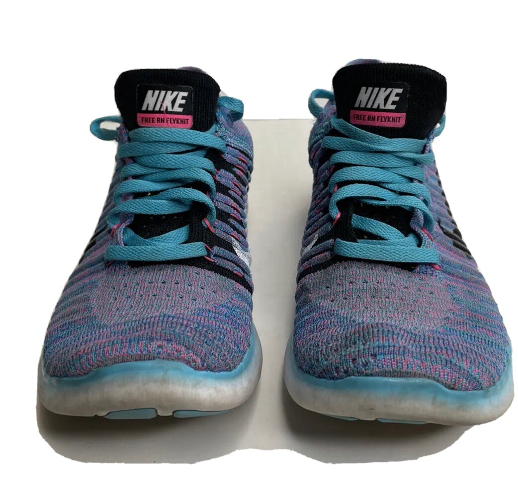 Women's Nike Size Free RN Flyknit Motion Running Shoes Purple Gamma Blue