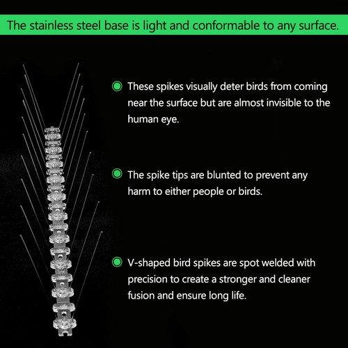 20pcs ANTI BIRD SPIKES 10M Stainless Steel Polycarbonate Base Pigeon Deterrent - Picture 7 of 12