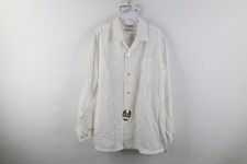 Deadstock Vtg 50s Mens Large Loop Collar Rayon Gabardine Button Shirt White USA