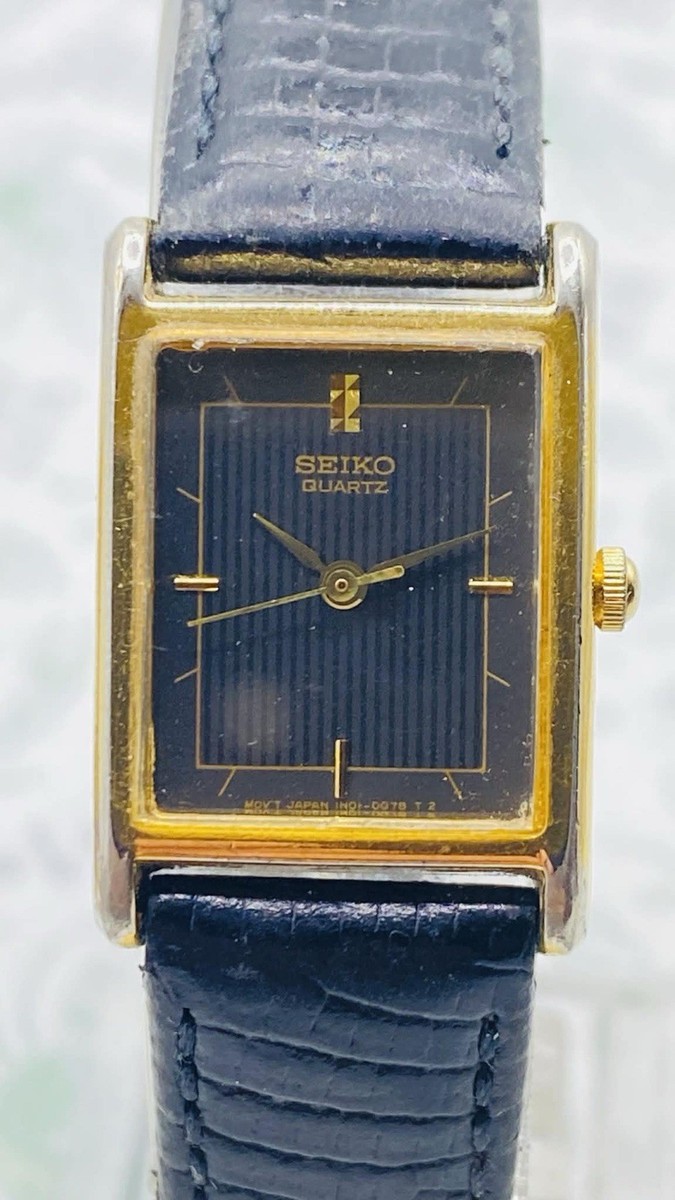 Seiko Vintage Tank Women's Watch 1N01-5A40 Working Black Dial And