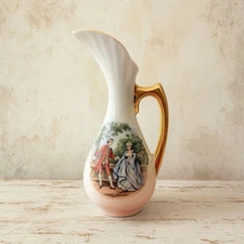 Vtg Courting Couple Pitcher Porcelain Vase Gold Gilded Accents 6.5" Regencycore