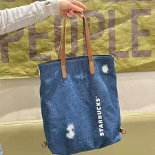 NEW Starbucks China 2026 Denim Star Coffee Fun Retro Tote Bag