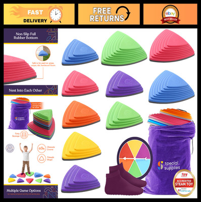 Kids Balance Stepping Stones - Indoor/Outdoor Coordination Blocks, Non-Slip Rubb
