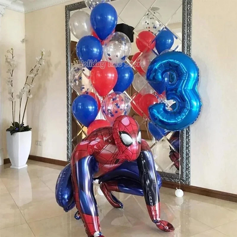 Decoraciones de fiesta de cumpleaños Spiderman para niños látex aluminio papel aluminio globos araña Foto 4 de 4