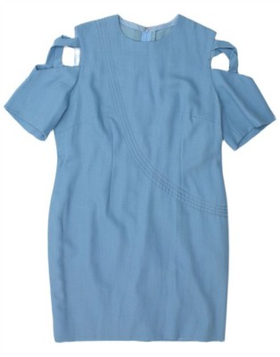 Vintage Womens Off Shoulder Sheath Dress UK 14 Large Blue BK04