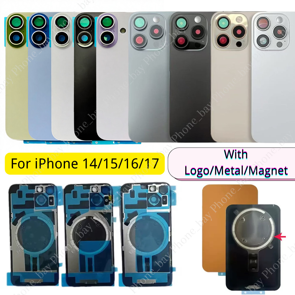 For iPhone14 15 16 17 Back Glass Replacement Big Hole Rear Cover Metal logo Lot