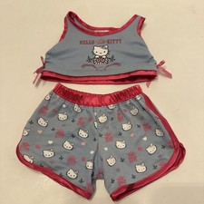 Build A Bear Pink Hello Kitty Pajamas PJs Crown Shorts Top Outfit Sleep Set
