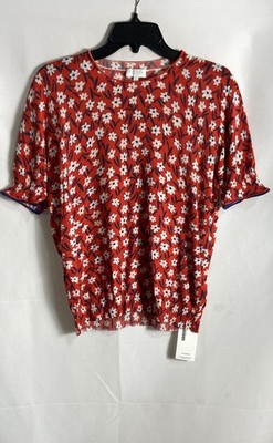 Escada Sport Women's Red White Floral Short Sleeve Knit Top Sz L