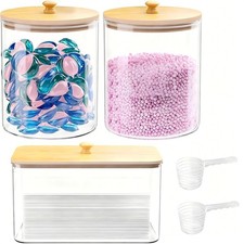 2+1 Pack Glass Laundry Pods Container & Acrylic Dryer Sheet Holder, Clear Lau...